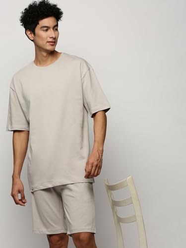 Image of SHOWOFFFF Men Solid Two-Piece Co Ords | Round Neck Half Sleeves Cotton Co Ords for Mens | Mid-Rise Regular Fit Above Knee Co Ords for Men's