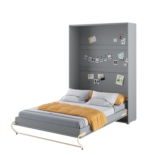 Homlando Lenart Concept Pro CP01 Lit mural, 140 x 200 cm, lit pliant vertical, armoire avec lit pliant intégré, gris mat