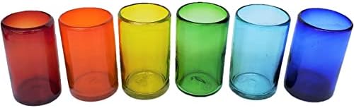 MexHandcraft Rainbow Colored 14 oz Drinking Glasses (set of 6), Recycled Glass, Lead-free, Toxin-Free (14oz Drinking)