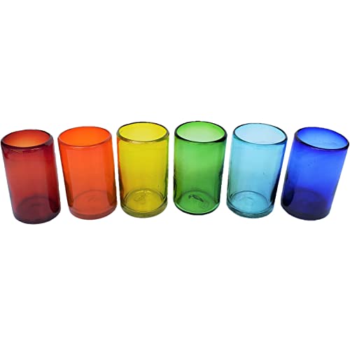 Mexhandcraft Rainbow Colored 14 Oz Drinking Glasses (Set Of 6), Recycled Glass, Lead-Free, Toxin-Free (14Oz Drinking) #TOP4
