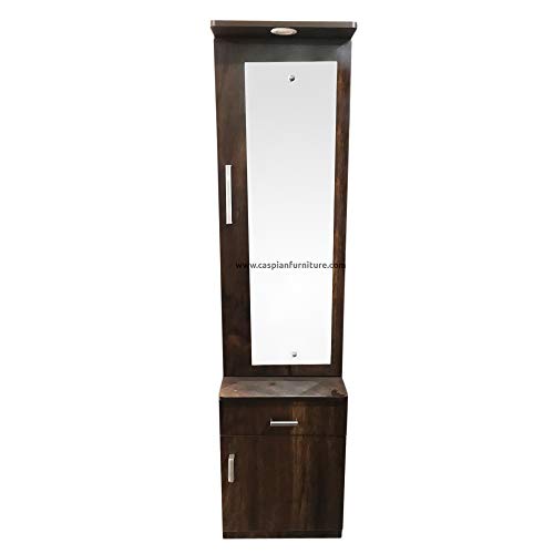 Image of CASPIAN Engineered Wood Single Door Vanity Dressing Table (Rainforest Brown) | Pre-Assembled Furniture with Mirror & LED Light | Makeup & Accessories Organizer with 4 Shelves, 1 Cabinet & 1 Drawer