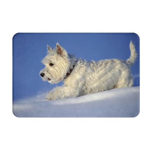 冬のウエストハイランドホワイトテリアの犬 アニメ長方形玄関絨毯 防音オールシーズン床暖房マット 40x60cm