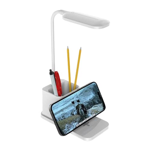 Lámpara De Escritorio Ajustable - ABS Y PC, 140 G, Lámpara De Mesa LED, Blanca O Negra | Carga Inalámbrica, Lámparas Con Portalápices Con Brillo Ajustable Para , Trabajar, Hogar, Dormitorio, Ofici