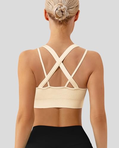WANAYOU Sports Bras for Women High Support Ribbed Strappy Running Sports Bra Criss Cross Back Workout Bra Padded 3 Pack3
