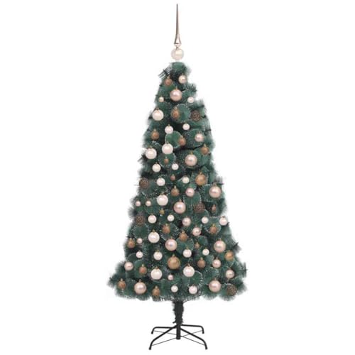 Árbol de Navidad artificial iluminado verde de 150 cm con set de bolas para decoración de hogar 6