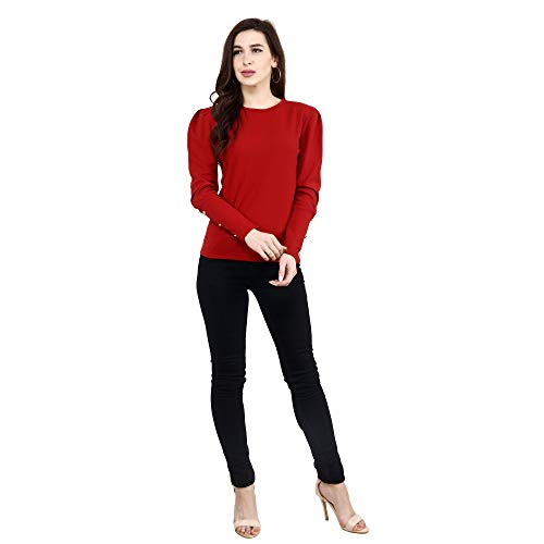 Image of POPWINGS Casual Solid Puff Button Long Sleeves Tops for Women || Summer Round Neck and Stylish Western Top for Women