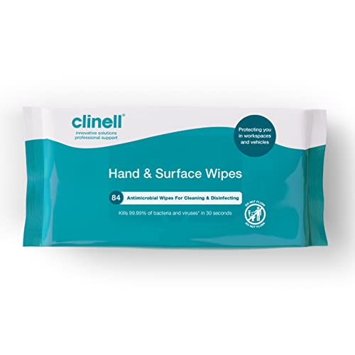 Clinell Antimicrobial Hand Wipes for Cleaning & Disinfecting - Sanitising Wipes, Ideal for Travel - Dermatologically Tested, Kills 99.99% of Bacteria & Viruses - 84 Wipes