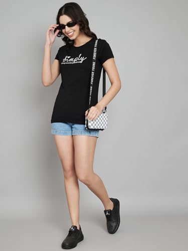 Image of Women Cotton Regular Fit Round Neck T-Shirt (Simply)