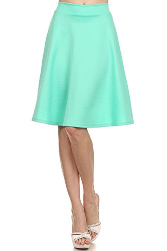 Career Solid Plain A-line Flare Pleated Midi Knee Length Office Skirt