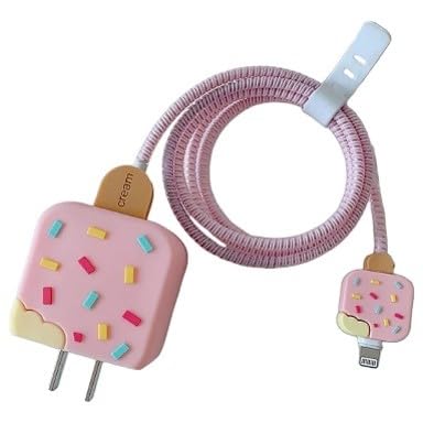 FACTOTECH Protective Case for 18W 20W Iphone 15 14 13 12 11 Pro Max Adapter Charger,Lightning Data Cable Case for Iphone Charger-ICE CREAM PINK (B0CW8W5SC6) Amazon Price History, Amazon Price Tracker