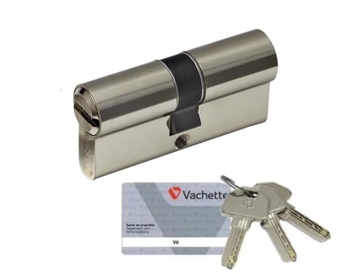 Vachette V6 - Cylindre de Serrure 30x30 mm Nickelé, 6 Goupilles, Cylindre de sécurité - Portes intérieures, Portes extérieures, 4 Clés réversibles