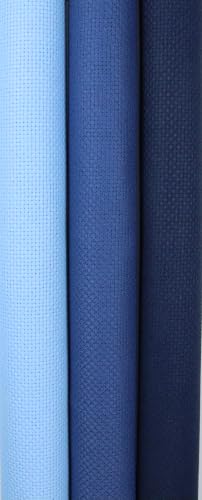 Image of KCS 3 pc of 15 inch x 18 inch(38cmx45cm) 16 Count Cross Stitch Cotton Aida Cloth Needlework Rolled Fabric Box,16CT,Light Blue+Jeans Blue+Navy Blue