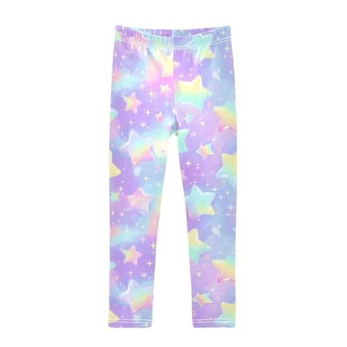 Colorful Stars Cartoon Girls Leggings Ultra Soft Compression Yoga Gym Pants for Kids 4-10T