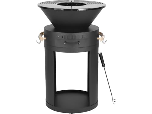 Barbecue plancha brasero a charbon et bois Cesar - 49 x 49 x 92 cm - Noir