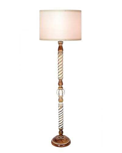 Image of Homesake Rustic Wood Floor Lamp for Living Room Walnut Brown with Shade | Light Decoration for Home Corner Lamp for Living Room | Antique Floor Light Twisted Ropes, KD Off-White Drum