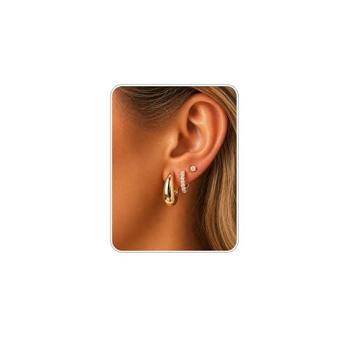 Gold Earring Stack, 3 Pairs