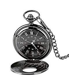 ARTVARKO Unisex Antique Black Vintage Style Round Dial Quartz Locket Pocket Analog Watch With Wooden Box