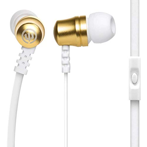 Wicked Audio Drive 1000Cc Earbuds — Enhanced Bass, Noise Isolating Ear Buds — Microphone And Track Control, Gold-Plated Smart Plug And Flat Cord — Gold Earbuds #TOP7