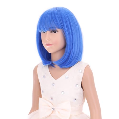 Image of Lake Blue Wig with Bangs Teal Blue Wigs Bluish Green Short Bob Wig Daily Halloween Cosplay Synthetic Wigs