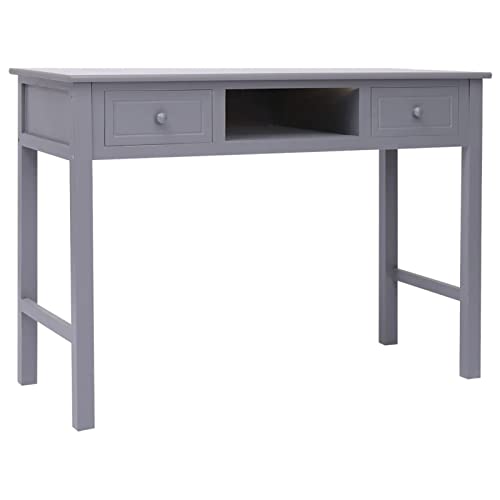 Sufrk Escritorio para ordenador, mesa de oficina, mesa de escritorio, escritorio, gris 108 x 45 x 76 cm, madera maciza Paulownia