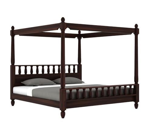 Image of Solid Wood Sheesham Poster Bed Size 84x76x75 in Four Poster Double Bed Furniture for Bedroom Home and Hotel (Queen Size) (Walnut Finish)