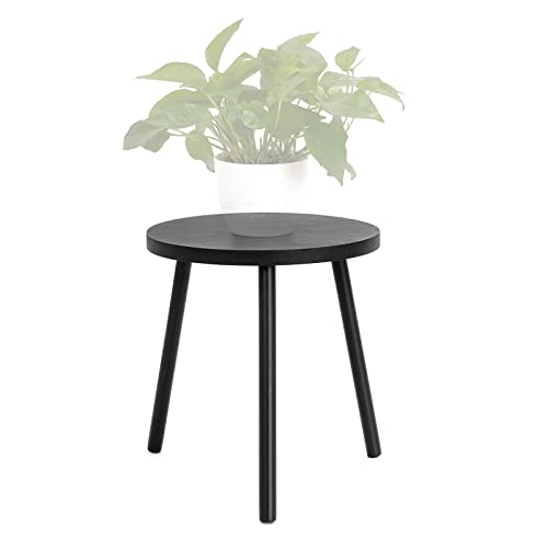 TIMEYARD Indoor Plant Stand, Mid Century Wood Plant Stand Tall Plant Table for Flower Pots, Small Round Side Table, End Table, Modern Home Décor - Black (Planter Not Included)