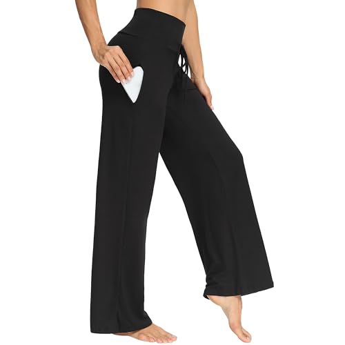 DDOBB Weite Hosen Damen Bügelfreie Leichte Stoffhose Elegante Sommerhosen Palazzo Hose Weites Bein für Damen Hohe Taille Lässig mit Taschen