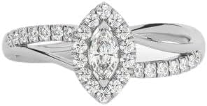 Jewels by Parijaat 1.90 CT Marquise Cut Created White Diamond Halo Split Shank Prong Set Wedding Engagement Ring In 14K White Gold Plated 925 Sterling Silver