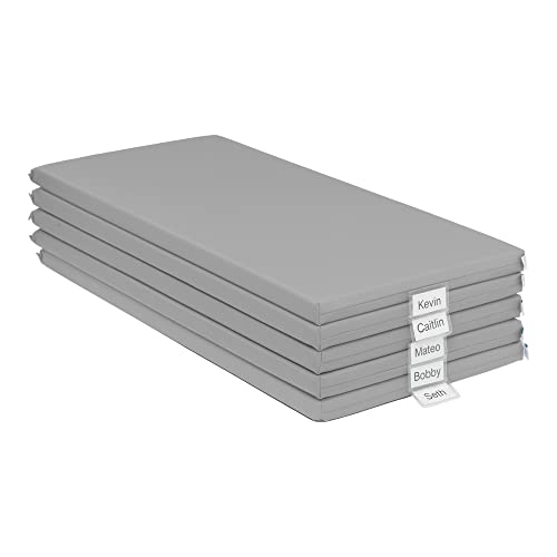 Image of ECR4Kids SoftZone Rainbow Rest Time Mat with Name Tag, Sleeping Pad, Grey, 5-Piece