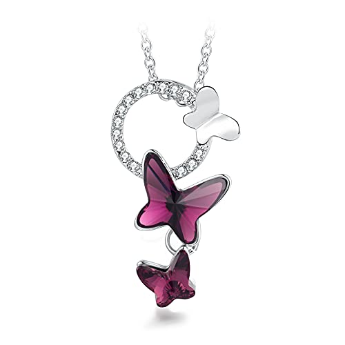T400 Blue Purple Pink Butterfly Crystal Pendant Necklace Birthday Gift for Women