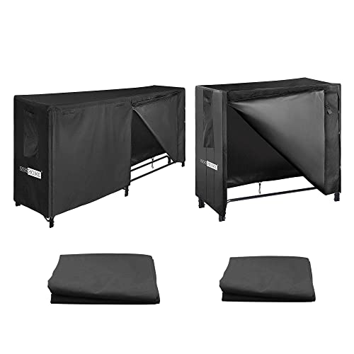 VIVOHOME 8ft & 4ft Heavy Duty Indoor Outdoor Firewood Storage Log Rack with Cover Combo Sets Black