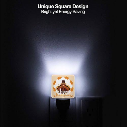 Image of LED Night Light Plug into Wall with Dusk to Dawn Light Sensor White Energy Efficient Happy Thanksgiving Turkey Leaves Nightlight for Bedroom Bathroom Hallway Living Room Kitchen