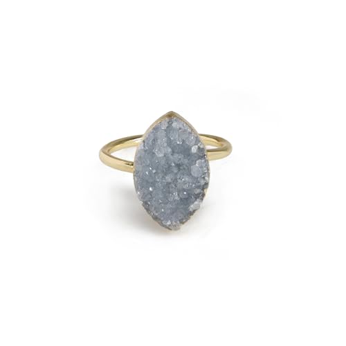 Dazzle Appeal Anillo de oro y plata con piedra semipreciosa natural de cristal crudo drusa, 10 x 16 mm, Piedra preciosa., Ágata