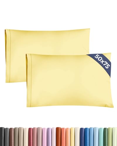 Image of CGK 2 Pack Standard Size Yellow Pillow Cases 50x75 cm with Envelope Closure - Brushed Microfiber - Soft, Wrinkle & Fade Resistant - Breathable, Hypoallergenic & OEKO-TEX Standard 100 Certified
