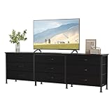DUMOS TV Stands for Living Room Furniture with 9 Fabric Drawers, Long Entertainment Center Up to 75 Inch TV, Media Console Table with Storage for Bedroom, Adjustable Feet, Black