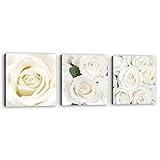 LZIMU 3 teiliges Bild auf Leinwand mit weißen Rosen Blumen elegante Blumen Kunstdrucke Modern quadratische Bilder Wanddekoration für Wohnzimmer Schlafzimmer Büro Gerahmt(5, 45x45cmx3 Stück)