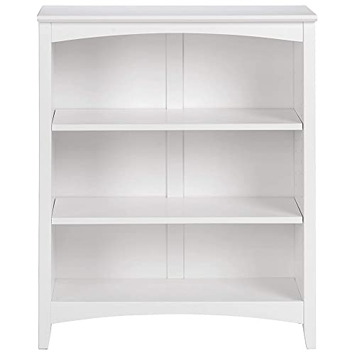 Shaker Style 3 Shelf Bookcase / Solid Wood / 36" High / Adjustable Shelving / Closed Back / Display Bookshelf For Living Room, Bedroom, Home And Office, White #TOP1