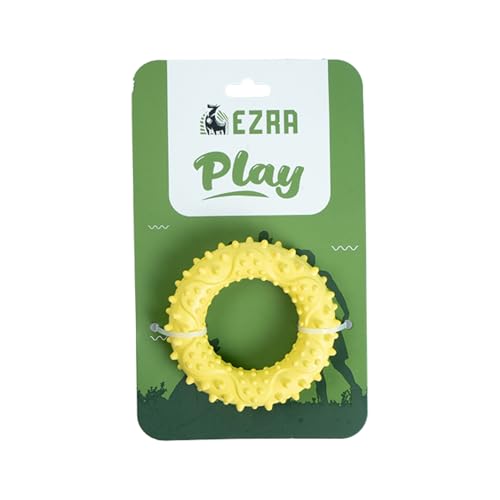 EZRA Play Spiky Small Ring Dog Chew Toy - Yellow | Durable Non-Toxic Rubber, Textured for Dental Health | Interactive Fetch & Chew Toy for All Breeds