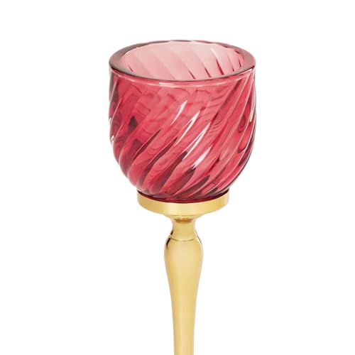 Image of Pure Home Red Swirl Textured Hurricane - Small | Size: 9 x 9 x 21 cm | Premium Hurricanes for Everyday Styling | Living Room & Home Decor Showpiece | Ideal for Housewarming & Wedding Gifts | Pack of 1