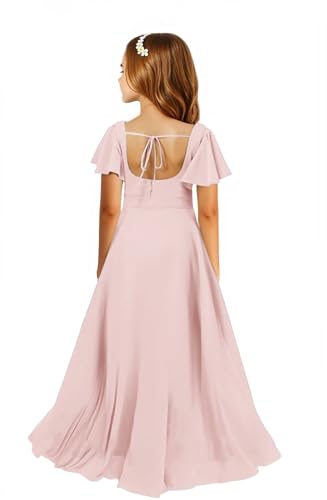 JISISANG Junior Bridesmaid Dresses for Teen Girls Short Sleeve Chiffon Girl Dress for Wedding Guest Formal Flower Girl Dress2