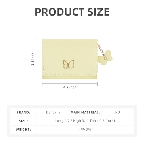 Small Wallets Woman, Cute Tri-fold Ladies Coquette Wallet for Women, Butterfly Design Business Credit Card Coin Holder Purse with ID Window for Cash Key Change (Yellow)2