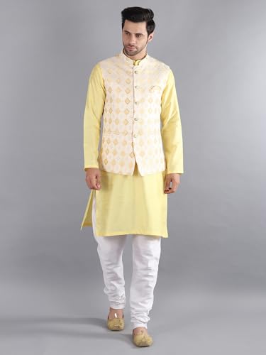 Image of Uri and MacKenzie Men's Silk Blend Kurta Pajama with Designer Ethnic Nehru Jacket /Modi Jacket