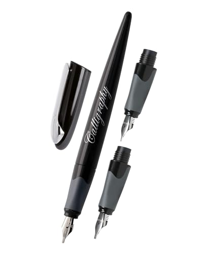 Online Air Kalligraphie Set I Schwarzer Schönschreibfüller mit Kombipatrone & 3 Federn in den Strichstärken 0 8/1 4/1 8mm I Kalligraphie Füller Geschenkset I Standard-Tintenpatronen & Konverter