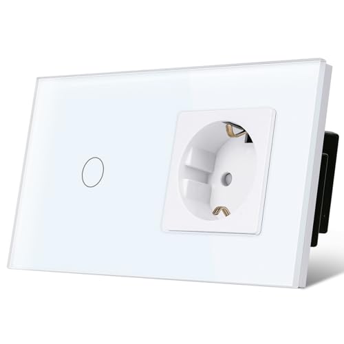Produktbild von TAWOIA Lichtschalter Mit Steckdose Unterputz – Touch-Bedienung Mit LED, Gehärtetes Glas, 1000W