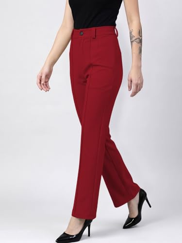 Image of Women's High Waist Formal Straight Fit Trousers Premium Stretch Office Pants Front Pleated Design Smart Workwear Bottom for Office, Casual & Business Wear