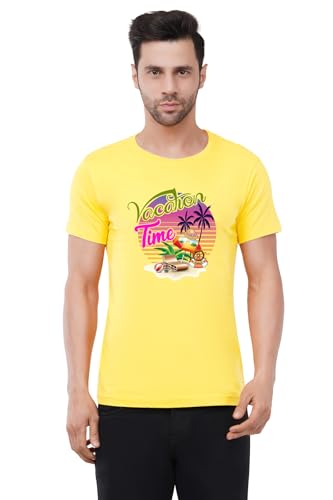 Image of Caseria Men's Cotton Printed T-Shirt -Time Vacation | 100% Cotton | Half Sleeves | Regular Fit | Printed | Round Neck | Graphic T Shirt
