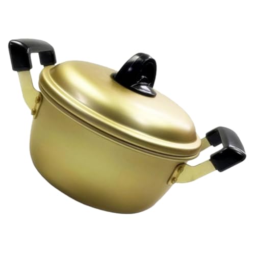 ULTECHNOVO Olla para Cocina de Aluminio con Tapa Resistente y Antiquemaduras Cacerola Pequeña para Sopa Leche y Fideos Olla Portátil Dorada para Uso Doméstico y Camping