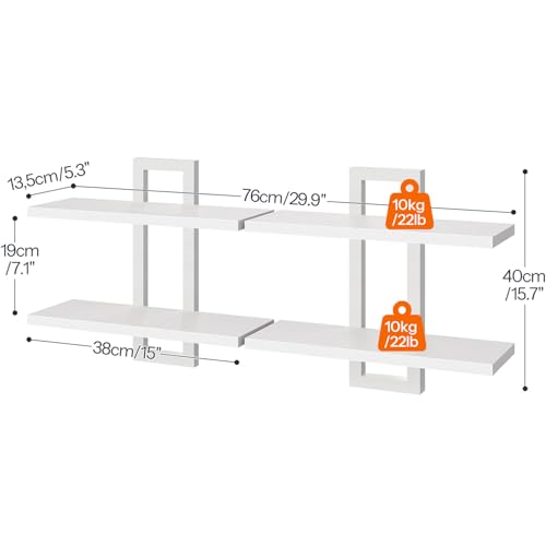 Image of HOOBRO Floating Shelves, 15 Inch Wall Shelf Set of 2, Wall Mounted Storage Shelves 2-Tier, Hanging Bathroom Shelves, for Living Room, Bedroom, Bathroom, Kitchen, White WW32BJ01