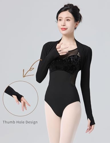 Dayrose Modal/Mesh Sleeve Women Ballet Shrug, Women Bolero Dance Top for Leotards, Dress4
