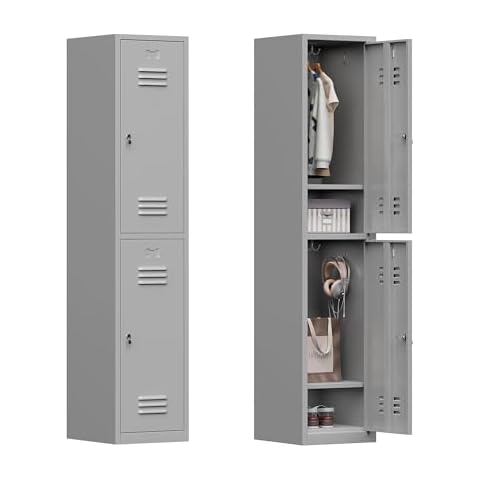Topass Metal Lockers for Employees with Keys, 71" Tall Steel Storage Cabinet with Lockable Door, Metal Storage Locker for School Office Gym (2-Door, Grey) Cover